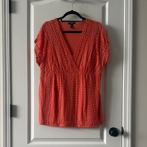 Alfani Textured Coral V-Neck Blouse